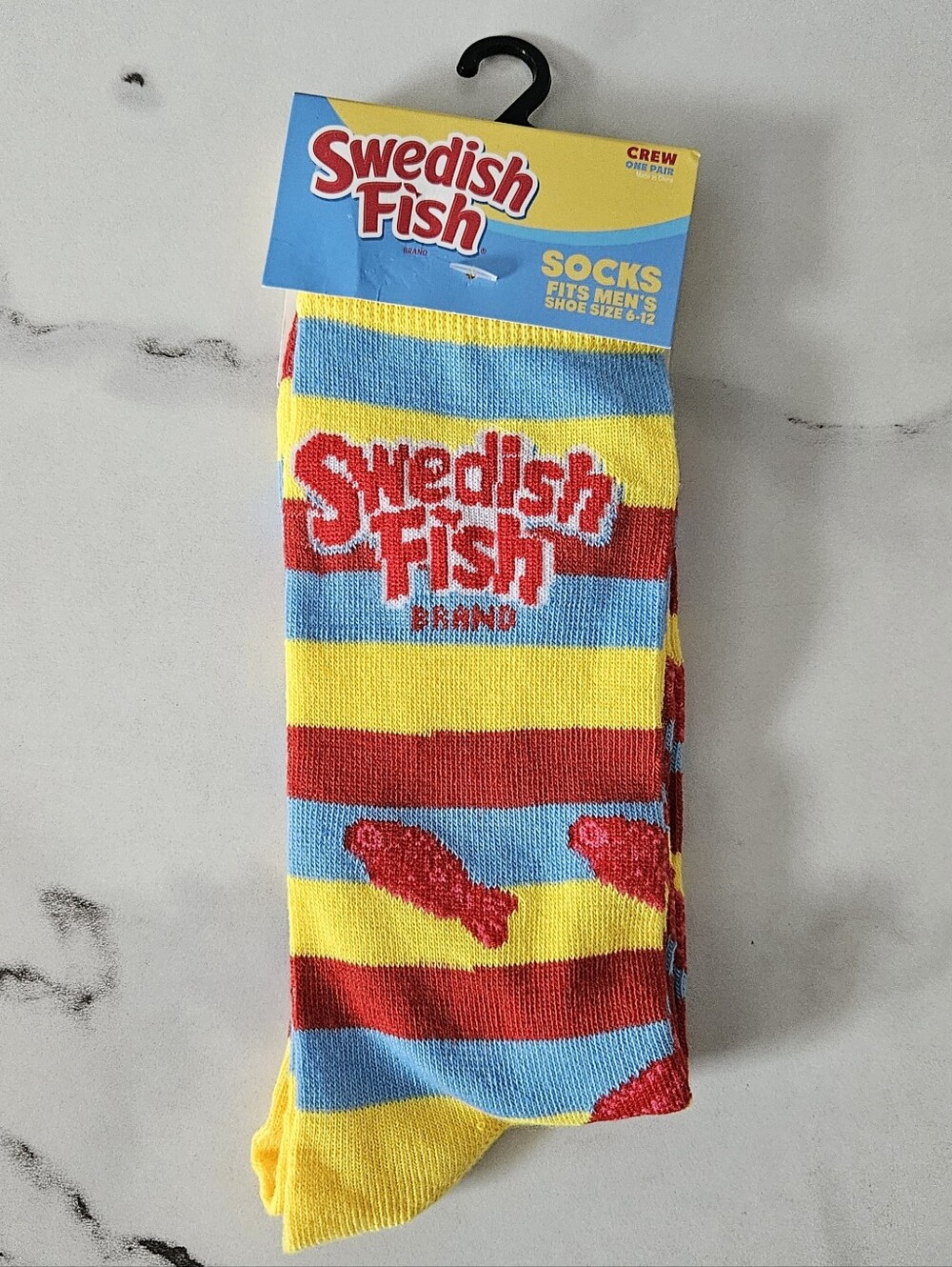 Swedish Fish Candy Novelty Crew Socks (Womens 9-13, Mens Size 6-12)